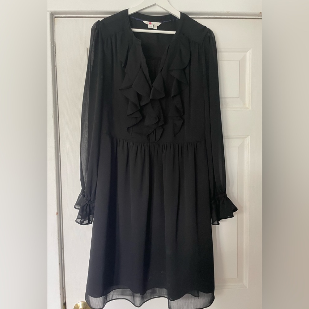 Boden Amalie Ruffle Notch-Neck Dress Black - Size 12 - Picture 6 of 8